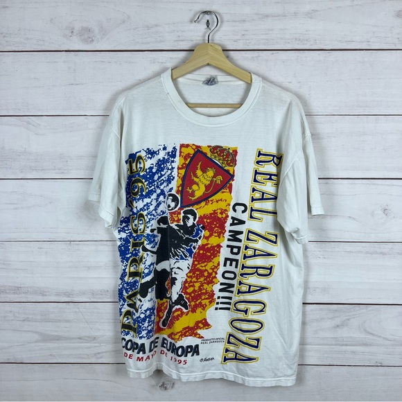 Vintage 1995 Real Zaragoza Spain Soccer Copa De Europa RARE T-Shirt Large